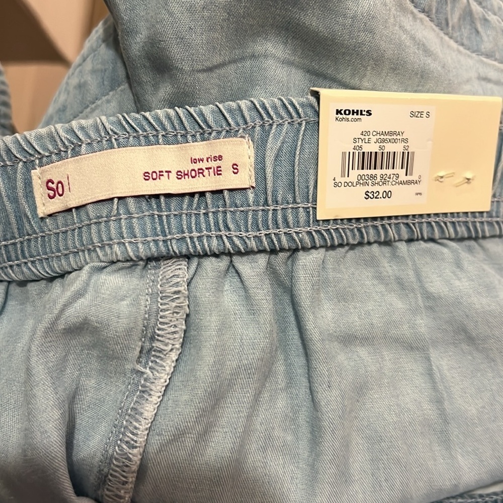 Jean Short Low Rise Soft Shortie Dolphin Light Blue Women So Kohl Elastic Summer - Picture 8 of 10